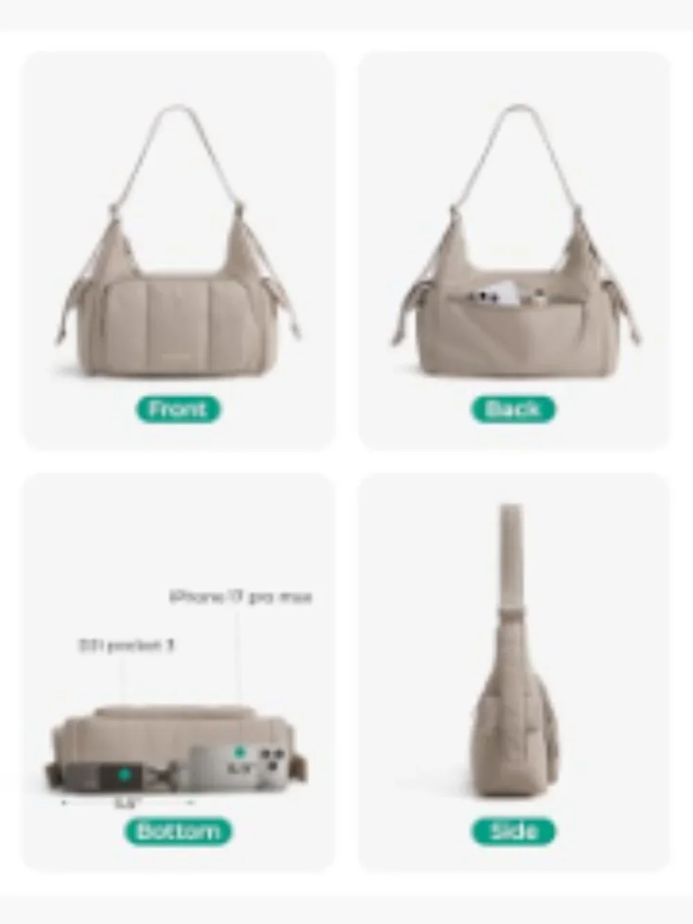 Puffer Crossbody Hobo Bag for Women, Lightweight Water-Resistant Nylon, Fits